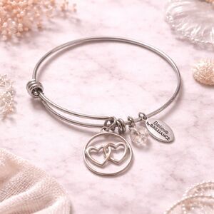 Believe By Brilliance Silver Tone Heart Charm Bangle Bracelet